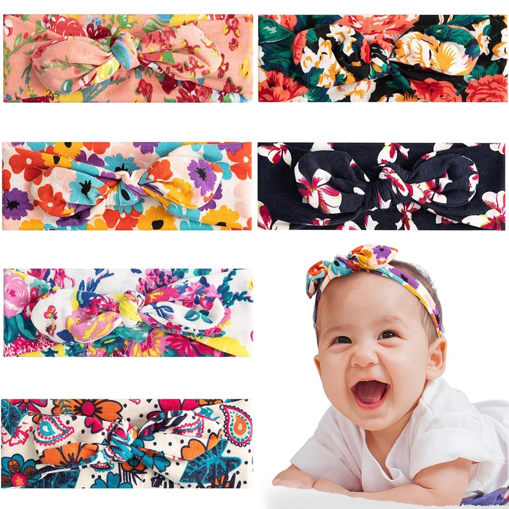 PALAY 6pcs Headband for Baby Girl, Cute Big Hair Bows Hairband for Baby Girls, Flower Pattern Hair Bands Elastic Knotted Hair Wrapped Turban for Infants Toddlers Gift PALAY 6pcs Headband for Baby Girl, Cute Big Hair Bows Hairband for Baby Girls, Flower Pattern Hair Bands Elastic Knotted Hair Wrapped Turban for Infants Toddlers Gift